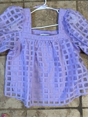 She + Sky Lavender Grid Puff Sleeve Blouse